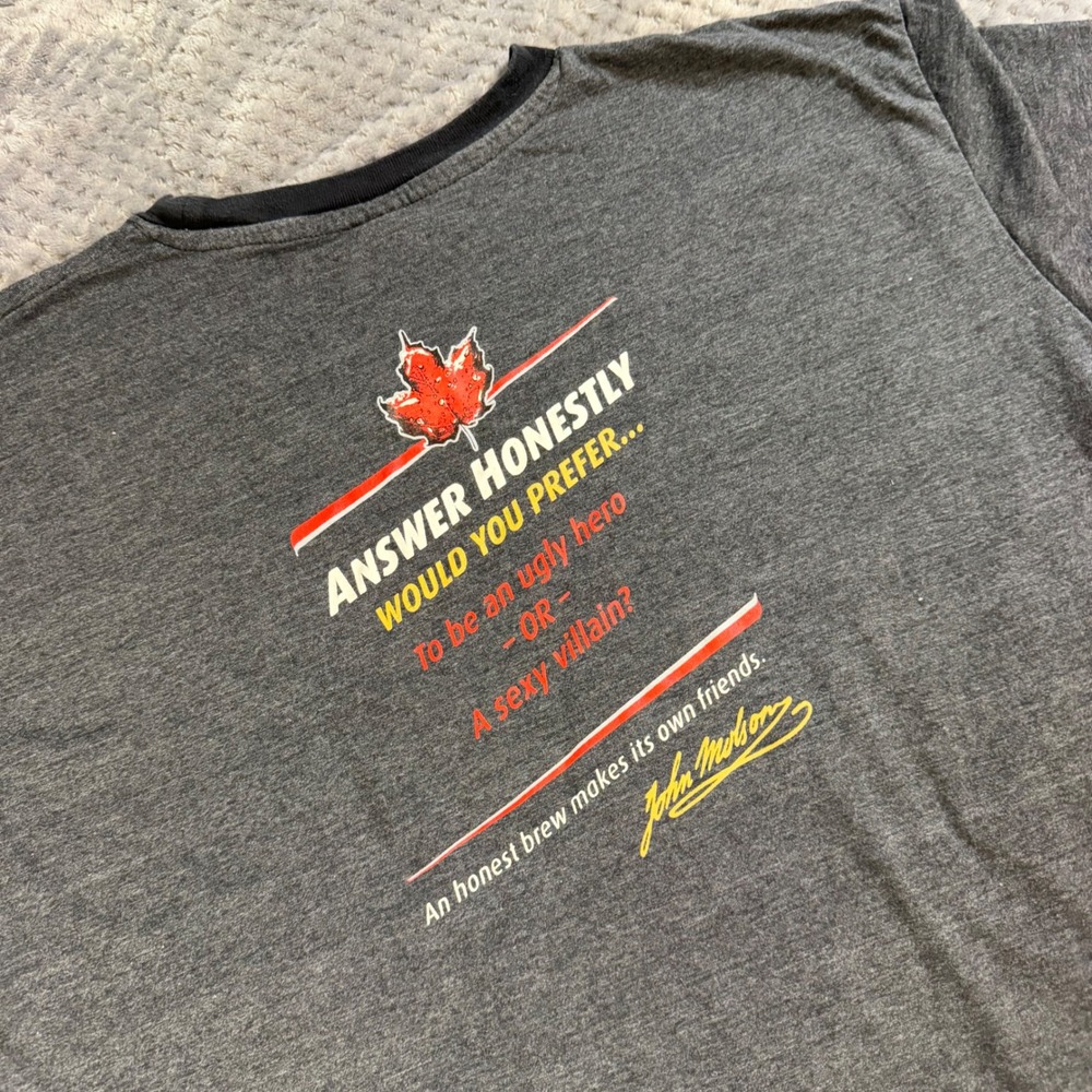 Molson Canadian Beer Graphic T-Shirt Mens XL Gray Ugly Hero Sexy Villain Promo